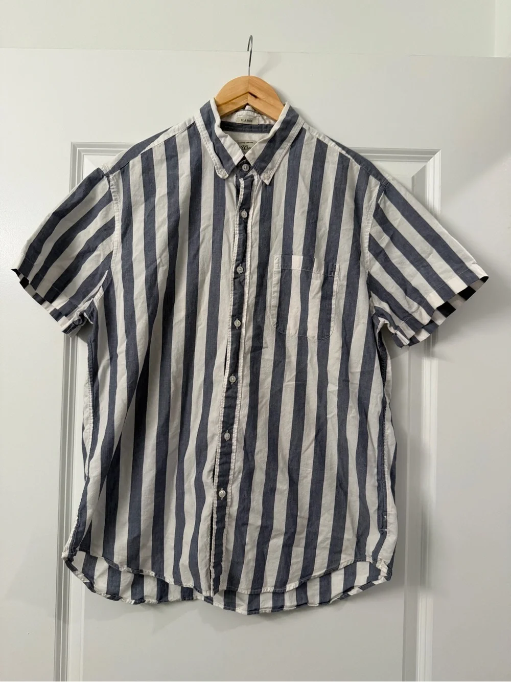 Vintage J.Crew Men’s L Striped Button Down Shirt 100% Cotton Y2K Blue/Grey White